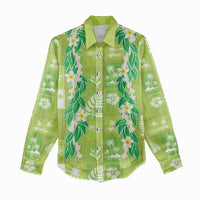 Aloha Hawaii Tuberose Lei Women Casual Shirt Tropical Vibes Green Color - Polynesian Pride