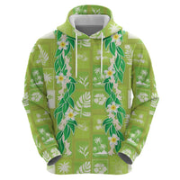 Aloha Hawaii Tuberose Lei Zip Hoodie Tropical Vibes Green Color - Polynesian Pride