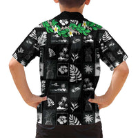 Aloha Hawaii Tuberose Lei Family Matching Long Sleeve Bodycon Dress and Hawaiian Shirt Tropical Vibes Black Color - Polynesian Pride