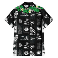 Aloha Hawaii Tuberose Lei Family Matching Long Sleeve Bodycon Dress and Hawaiian Shirt Tropical Vibes Black Color - Polynesian Pride