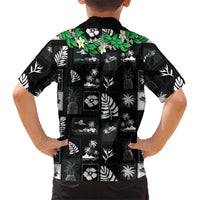 Aloha Hawaii Tuberose Lei Family Matching Off Shoulder Maxi Dress and Hawaiian Shirt Tropical Vibes Black Color - Polynesian Pride