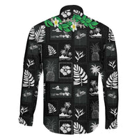 Aloha Hawaii Tuberose Lei Family Matching Off Shoulder Maxi Dress and Hawaiian Shirt Tropical Vibes Black Color - Polynesian Pride