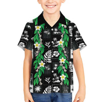 Aloha Hawaii Tuberose Lei Family Matching Off Shoulder Maxi Dress and Hawaiian Shirt Tropical Vibes Black Color - Polynesian Pride