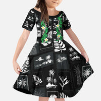 Aloha Hawaii Tuberose Lei Family Matching Puletasi and Hawaiian Shirt Tropical Vibes Black Color - Polynesian Pride