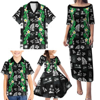 Aloha Hawaii Tuberose Lei Family Matching Puletasi and Hawaiian Shirt Tropical Vibes Black Color - Polynesian Pride