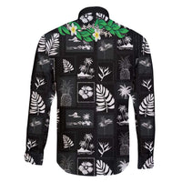 Aloha Hawaii Tuberose Lei Family Matching Short Sleeve Bodycon Dress and Hawaiian Shirt Tropical Vibes Black Color - Polynesian Pride