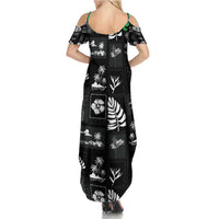 Aloha Hawaii Tuberose Lei Family Matching Summer Maxi Dress and Hawaiian Shirt Tropical Vibes Black Color - Polynesian Pride