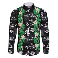 Aloha Hawaii Tuberose Lei Family Matching Tank Maxi Dress and Hawaiian Shirt Tropical Vibes Black Color - Polynesian Pride