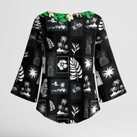 Aloha Hawaii Tuberose Lei Kimono Sleeve Blouse Tropical Vibes Black Color - Polynesian Pride