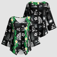Aloha Hawaii Tuberose Lei Kimono Sleeve Blouse Tropical Vibes Black Color - Polynesian Pride