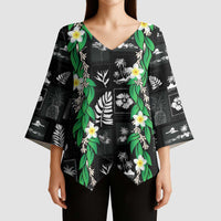 Aloha Hawaii Tuberose Lei Kimono Sleeve Blouse Tropical Vibes Black Color - Polynesian Pride