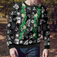 Aloha Hawaii Tuberose Lei Ugly Christmas Sweater Tropical Vibes Black Color - Polynesian Pride