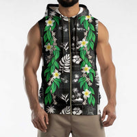 Aloha Hawaii Tuberose Lei Sleeveless Zip Hoodie Tropical Vibes Black Color - Polynesian Pride