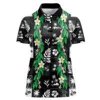 Aloha Hawaii Tuberose Lei Women Polo Shirt Tropical Vibes Black Color - Polynesian Pride