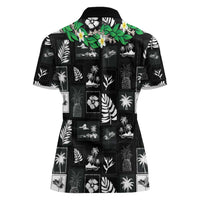 Aloha Hawaii Tuberose Lei Women Polo Shirt Tropical Vibes Black Color - Polynesian Pride