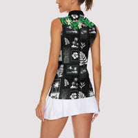 Aloha Hawaii Tuberose Lei Women Sleeveless Polo Shirt Tropical Vibes Black Color - Polynesian Pride