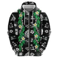 Aloha Hawaii Tuberose Lei Zip Hoodie Tropical Vibes Black Color - Polynesian Pride