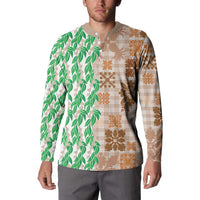 Aloha Hawaii Palaka Tuberose Lei Button Sweatshirt Hawaiian Quilt Seamless Style - Polynesian Pride