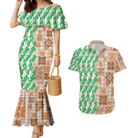 Aloha Hawaii Palaka Tuberose Lei Couples Matching Mermaid Dress and Hawaiian Shirt Hawaiian Quilt Seamless Style - Polynesian Pride