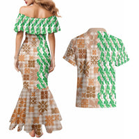 Aloha Hawaii Palaka Tuberose Lei Couples Matching Mermaid Dress and Hawaiian Shirt Hawaiian Quilt Seamless Style - Polynesian Pride