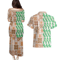 Aloha Hawaii Palaka Tuberose Lei Couples Matching Puletasi and Hawaiian Shirt Hawaiian Quilt Seamless Style - Polynesian Pride
