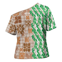 Aloha Hawaii Palaka Tuberose Lei Cross Shoulder Shirt Hawaiian Quilt Seamless Style LT14 - Polynesian Pride