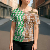 Aloha Hawaii Palaka Tuberose Lei Cross Shoulder Shirt Hawaiian Quilt Seamless Style - Polynesian Pride