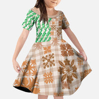 Aloha Hawaii Palaka Tuberose Lei Family Matching Long Sleeve Bodycon Dress and Hawaiian Shirt Hawaiian Quilt Seamless Style - Polynesian Pride