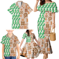 Aloha Hawaii Palaka Tuberose Lei Family Matching Mermaid Dress and Hawaiian Shirt Hawaiian Quilt Seamless Style - Polynesian Pride