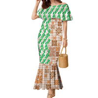 Aloha Hawaii Palaka Tuberose Lei Family Matching Mermaid Dress and Hawaiian Shirt Hawaiian Quilt Seamless Style - Polynesian Pride