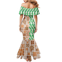 Aloha Hawaii Palaka Tuberose Lei Family Matching Mermaid Dress and Hawaiian Shirt Hawaiian Quilt Seamless Style - Polynesian Pride