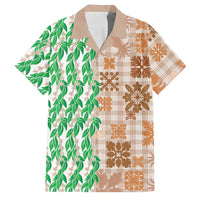 Aloha Hawaii Palaka Tuberose Lei Family Matching Off The Shoulder Long Sleeve Dress and Hawaiian Shirt Hawaiian Quilt Seamless Style - Polynesian Pride