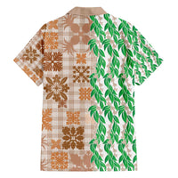 Aloha Hawaii Palaka Tuberose Lei Family Matching Off The Shoulder Long Sleeve Dress and Hawaiian Shirt Hawaiian Quilt Seamless Style - Polynesian Pride