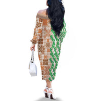 Aloha Hawaii Palaka Tuberose Lei Family Matching Off The Shoulder Long Sleeve Dress and Hawaiian Shirt Hawaiian Quilt Seamless Style - Polynesian Pride