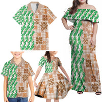 Aloha Hawaii Palaka Tuberose Lei Family Matching Off Shoulder Maxi Dress and Hawaiian Shirt Hawaiian Quilt Seamless Style - Polynesian Pride