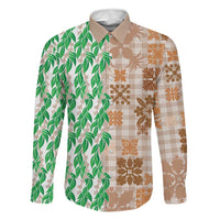 Aloha Hawaii Palaka Tuberose Lei Family Matching Off Shoulder Short Dress and Hawaiian Shirt Hawaiian Quilt Seamless Style - Polynesian Pride