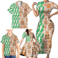 Aloha Hawaii Palaka Tuberose Lei Family Matching Short Sleeve Bodycon Dress and Hawaiian Shirt Hawaiian Quilt Seamless Style - Polynesian Pride
