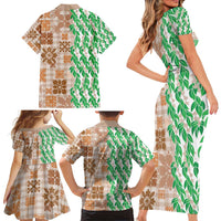 Aloha Hawaii Palaka Tuberose Lei Family Matching Short Sleeve Bodycon Dress and Hawaiian Shirt Hawaiian Quilt Seamless Style - Polynesian Pride