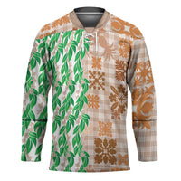 Aloha Hawaii Palaka Tuberose Lei Hockey Jersey Hawaiian Quilt Seamless Style LT14 Unisex Beige - Polynesian Pride