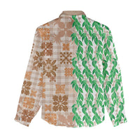 Aloha Hawaii Palaka Tuberose Lei Women Casual Shirt Hawaiian Quilt Seamless Style - Polynesian Pride