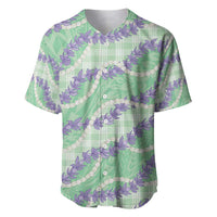 Pastel Green Hawaii Palaka Honohono Pikake Baseball Jersey Hawaiian Orchid Lei Polynesian Pattern - Polynesian Pride