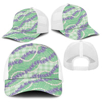 Pastel Green Hawaii Palaka Honohono Pikake Baseball Net Cap Hawaiian Orchid Lei Polynesian Pattern - Polynesian Pride