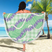 Pastel Green Hawaii Palaka Honohono Pikake Beach Blanket Hawaiian Orchid Lei Polynesian Pattern - Polynesian Pride