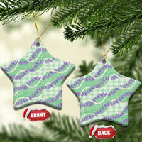 Pastel Green Hawaii Palaka Honohono Pikake Ceramic Ornament Hawaiian Orchid Lei Polynesian Pattern - Polynesian Pride