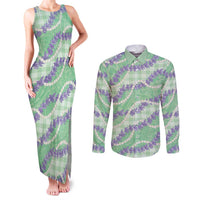 Pastel Green Hawaii Palaka Honohono Pikake Couples Matching Tank Maxi Dress and Long Sleeve Button Shirt Hawaiian Orchid Lei Polynesian Pattern - Polynesian Pride