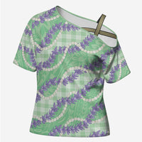 Pastel Green Hawaii Palaka Honohono Pikake Cross Shoulder Shirt Hawaiian Orchid Lei Polynesian Pattern - Polynesian Pride
