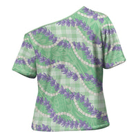 Pastel Green Hawaii Palaka Honohono Pikake Cross Shoulder Shirt Hawaiian Orchid Lei Polynesian Pattern - Polynesian Pride