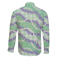 Pastel Green Hawaii Palaka Honohono Pikake Family Matching Off The Shoulder Long Sleeve Dress and Hawaiian Shirt Hawaiian Orchid Lei Polynesian Pattern - Polynesian Pride