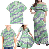 Pastel Green Hawaii Palaka Honohono Pikake Family Matching Off Shoulder Maxi Dress and Hawaiian Shirt Hawaiian Orchid Lei Polynesian Pattern - Polynesian Pride