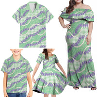 Pastel Green Hawaii Palaka Honohono Pikake Family Matching Off Shoulder Maxi Dress and Hawaiian Shirt Hawaiian Orchid Lei Polynesian Pattern - Polynesian Pride